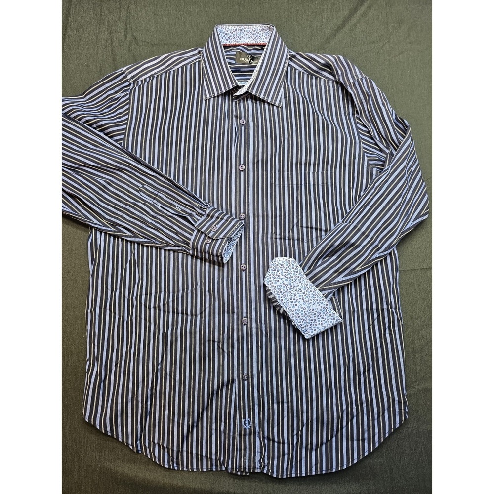 Bugatchi Uomo Shirt Men's XL Blue Stripe Long Sleeve Button Up